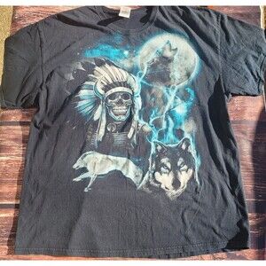 Vtg Nature Wolf Moon Native American Tee shirt